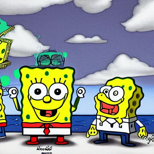 Image similar to spongebob squarepants under weed clouds, digital art, amazing detail, by Alexis Franklin