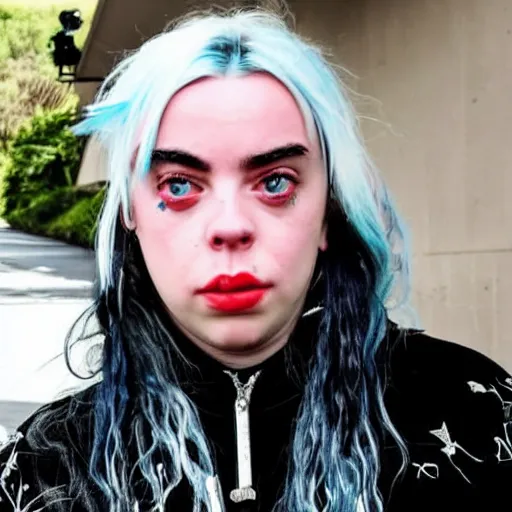 Prompt: old billie eilish begging for coke on streets