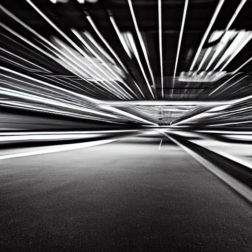 Image similar to noisy photograph of a retrofuturist underground liminal space, minimalist, motion blur