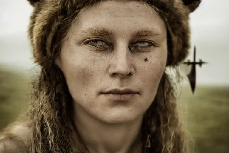 Image similar to portrait of a beautiful Viking woman By Emmanuel Lubezki