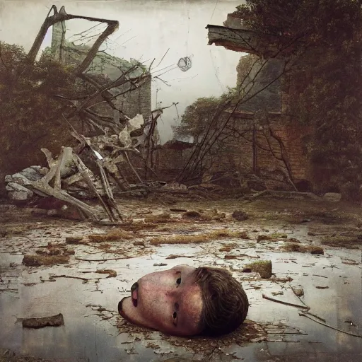 Image similar to the ego separates, hyperrealistic surrealism, dreamscape, david friedrich, award winning masterpiece with incredible details, zhang kechun, a surreal vaporwave vaporwave vaporwave vaporwave vaporwave painting by thomas cole of a gigantic broken mannequin head sculpture in ruins, astronaut lost in liminal space, highly detailed, trending on artstation