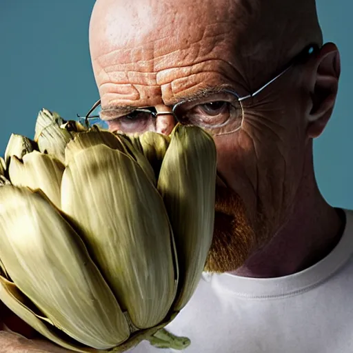 Prompt: walter white eating artichoke, photography,