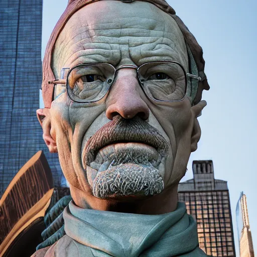 Image similar to extree long - shot photograph of a very detailed renaissance clay sculpture of walter white wearing a phrygian cap in times square, made by michelangelo, hyper detailed, sharp focus, 8 k resolution, ray tracing