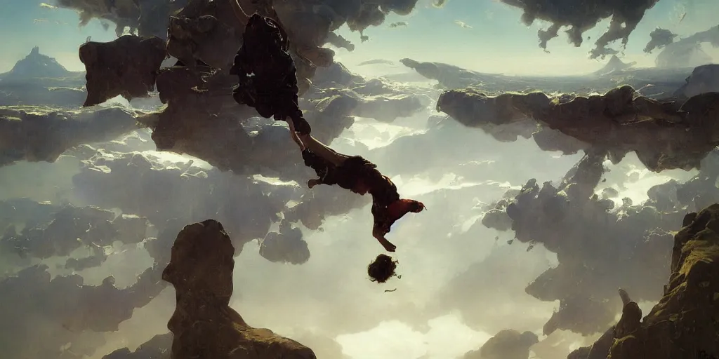 Image similar to landscape hanging upside - down from the sky two worlds facing each other horizontal symmetry inception good composition artstation illustration sharp focus sunlit vista painted by ruan jia raymond swanland lawrence alma tadema zdzislaw beksinski norman rockwell tom lovell alex malveda greg staples