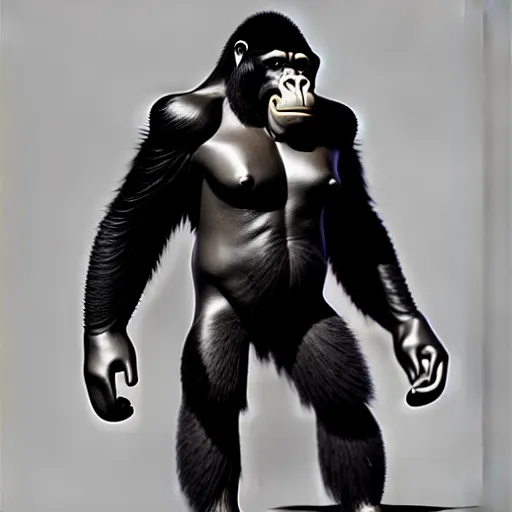 Image similar to fullbody!! personification of a gorilla as a business man, stunning, beautiful face, hyperrealistic, trending on artstation, smooth and sharp, intricate, fine details, highly detailed, elegant, dynamic pose, radiant light, detailed and intricate environment, professional character concept art by tatyana kupriyanova and greg rutkowski and raymond swanland