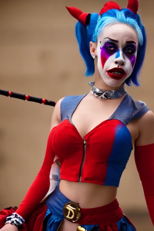 Prompt: film still of doja cat as Harley Quinn in Joker, full-shot, 4k