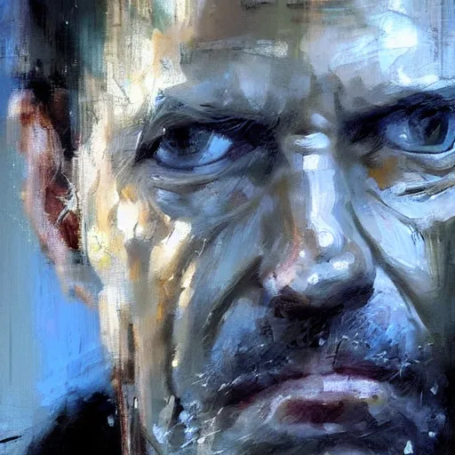 Image similar to face protrait of doctor house, realistic, ultrahd, jeremy mann painting