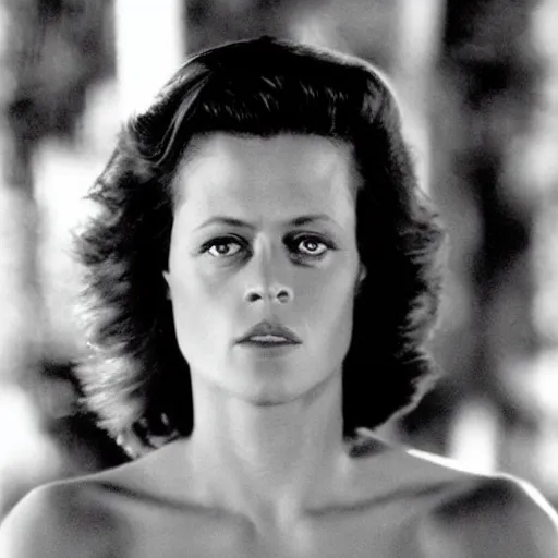 Image similar to genetic combination of sigourney weaver and james dean, face and upper body focus