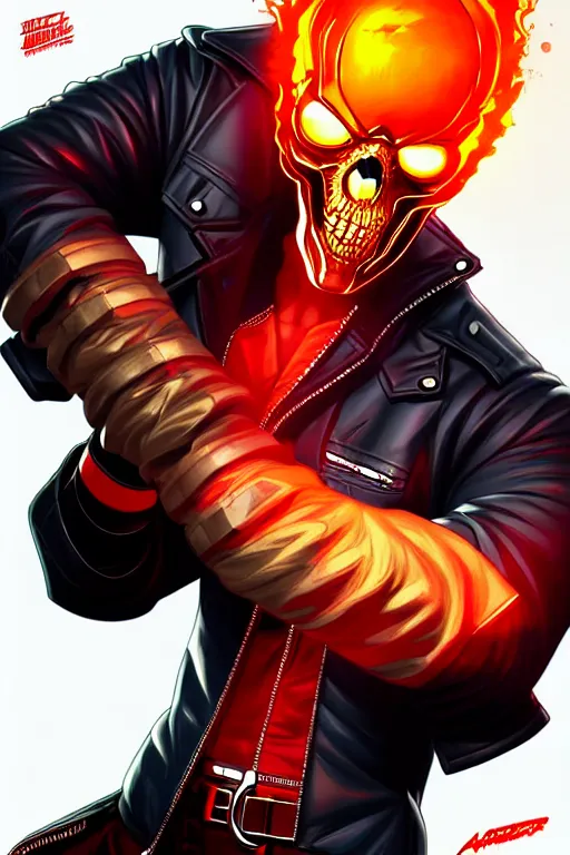 Image similar to isometric Ghost Rider by Artgerm and WLOP, Pixiv