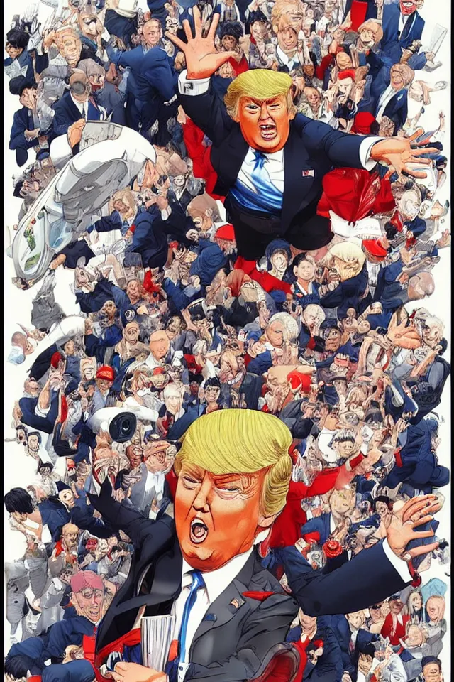 Prompt: donald trump, by katsuhiro otomo, akira movie style, manga, highly detailed, trending on artstation, illustration, concept art, anime