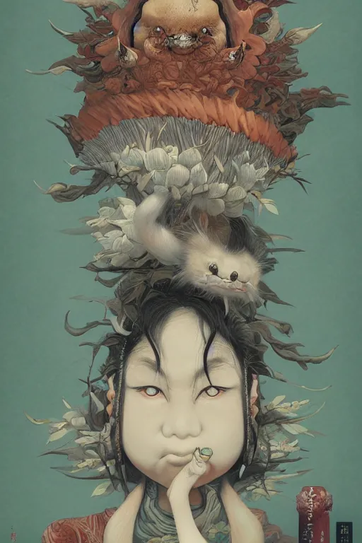 Image similar to a portrait of a japanese yokai animal illustrated by miyazaki by karol bak, james jean, tom bagshaw, rococo, sharp focus, trending on artstation, cinematic lighting, hyper realism, octane render, 8 k, hyper detailed, vivid, ultra detailed, highly detailed