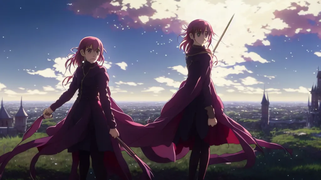 Image similar to emma watson in heavens feel movie, demon slayer, ufotable, kyoani, high quality, artstation, greg rutkowski, cinematic, city background, rooftop, fate stay night, unlimited blade works, greg rutkowski, high resolution, dynamic pose, close up, street clothes, action, anime, high angle, sakuga