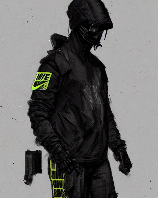 Image similar to Medium shot of a character wearing Nike ACG+Acronym+Riot Division in the style of greg rutkowski