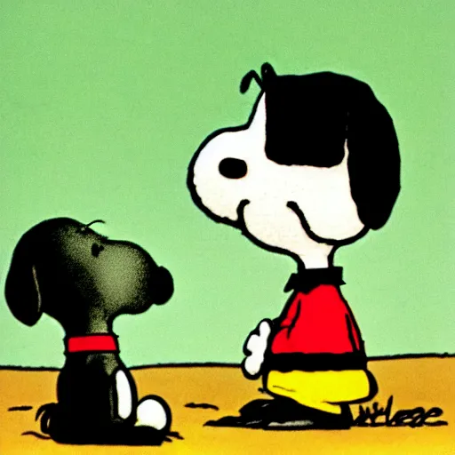 Image similar to snoopy slaps charlie brown, illustrated by charles schulz