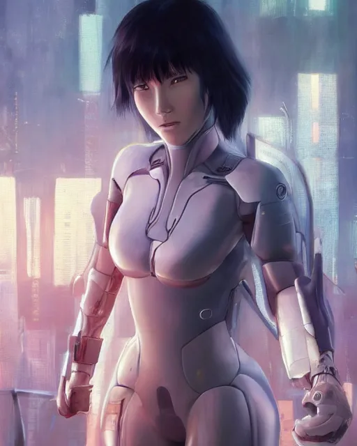 Image similar to weta disney pixar movie still portrait photo of motoko kusanagi ghost in the shell : : as cyborg woman by pixar : : by weta, wlop, ilya kuvshinov, rossdraws, artgerm, marvel, maxim cover, latex, octane render, sweaty, iridescent, bright morning, anime, liosh, mucha : :