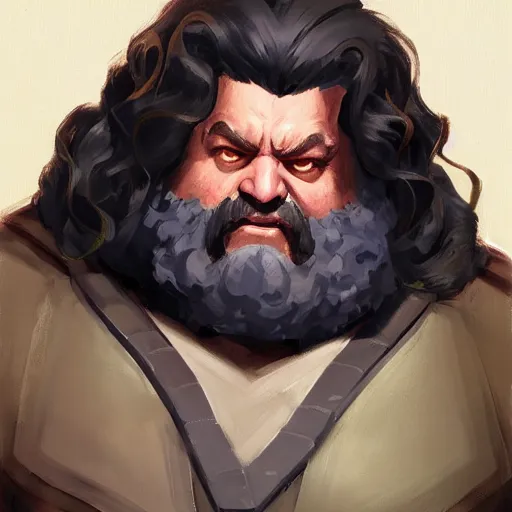 Prompt: greg manchess portrait painting of partially armored rubeus hagrid as overwatch character, medium shot, asymmetrical, profile picture, organic painting, sunny day, matte painting, bold shapes, hard edges, street art, trending on artstation, by huang guangjian and gil elvgren and sachin teng