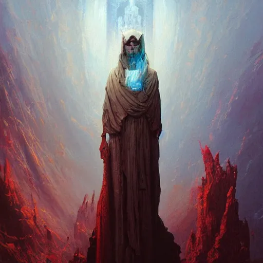 Prompt: an acrylic on canvas portrait painting of the high council leader by Greg Rutkowski, Artgerm and Beksinski. Epic fantasy background.