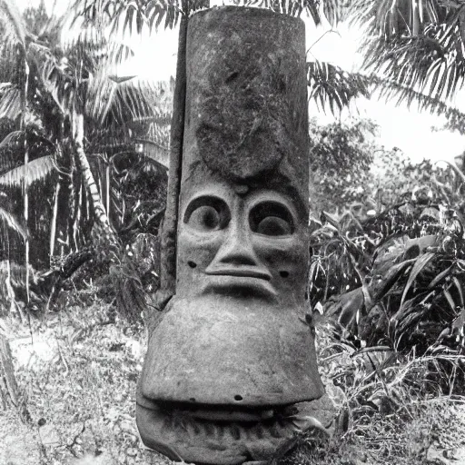 Prompt: a rizom lost film footage of a sacred ( ( ( ( ( ( ( indigenous ) ) ) ) ) ) ) artifact in the middle of the ( ( ( ( ( ( ( ( ( ( tropical jungle ) ) ) ) ) ) ) ) ) ) / ethnographic object / film still / cinematic / enhanced / 1 9 0 0 s / black and white / grain