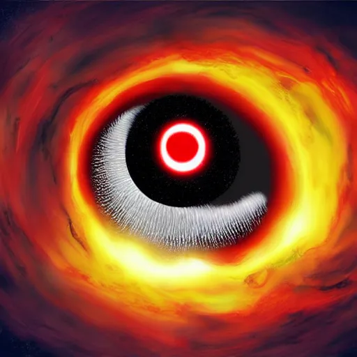 Image similar to a black hole opens up revealing a giant red eye, digital art