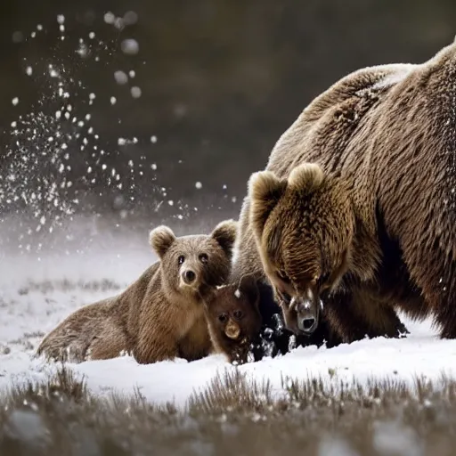 Image similar to Award Winning Nature photo Brown Bear Mothers Rabbits in snow in the mexican desert