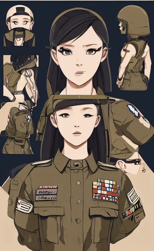 Prompt: T-shirt design, portrait of soldier girl, 2022 anime style, clean logo, graphic templates, flight squadron insignia, no text, soldier clothing, realistic military gear, inspired by shirt designer, made in blender, no background, vector line art, by ilya kuvshinov, trending on teemill, symbology, realistic human anatomy, high resolution, matte, empty hands, realistic military carrier