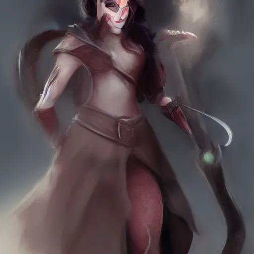 Prompt: a stunning portrait of a female tiefling rogue, concept art, character design