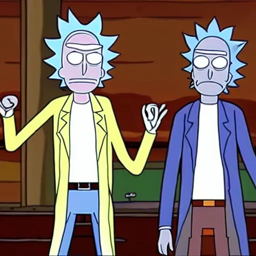 Prompt: rick and morty swapped bodies and unsure of what life is anymore