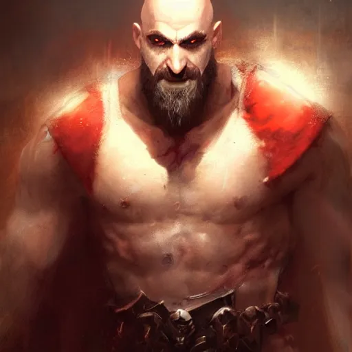 Prompt: A portrait of Kratos, Magic the Gathering art, art by greg rutkowski, matte painting, trending on artstation, very detailed