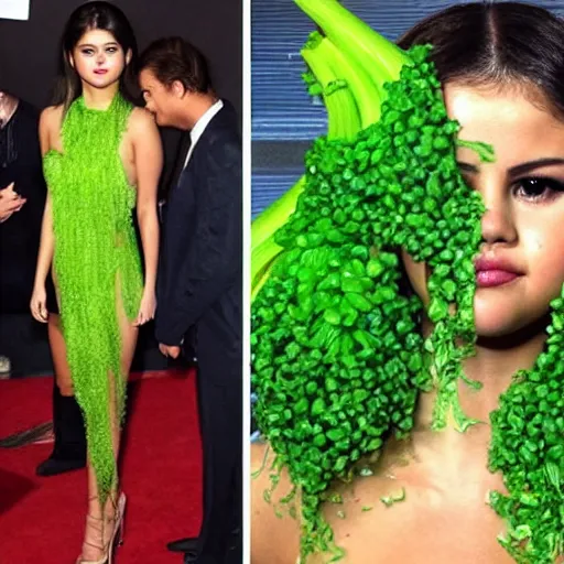 Image similar to selena gomez as celery hybrid monster mutant