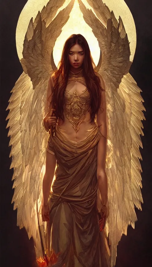 Prompt: archangel, perfectly-centered-Portrait of the most beautiful women on the planet, sweaty, asian, insane, intricate, highly detailed, digital painting, artstation, concept art, smooth, sharp focus, illustration, Unreal Engine 5, 8K, art by artgerm and greg rutkowski and alphonse mucha