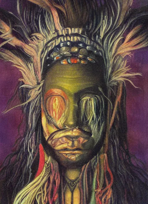 Prompt: a surreal painting of a shaman's face, by Shimoda, Hikari, voodoo, symbolist, soft colors, dramatic lighting, smooth, sharp focus, extremely detailed, aesthetically pleasing composition