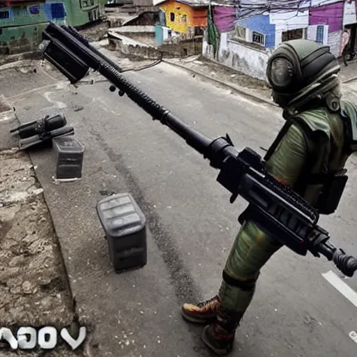 Image similar to aliens invaded favela with heavy guns