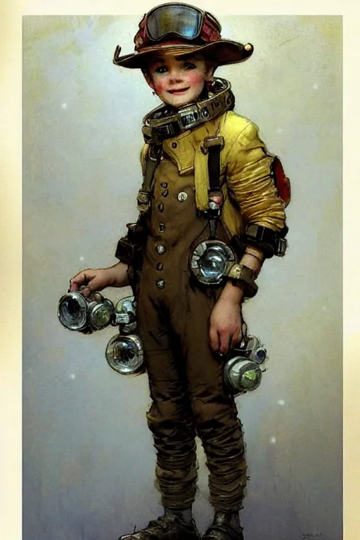 Image similar to ( ( ( ( ( 2 0 5 0 s retro future 1 0 year old boy super scientest in space pirate mechanics costume full portrait. muted colors. ) ) ) ) ) by jean baptiste monge, tom lovell!!!!!!!!!!!!!!!!!!!!!!!!!!!!!!