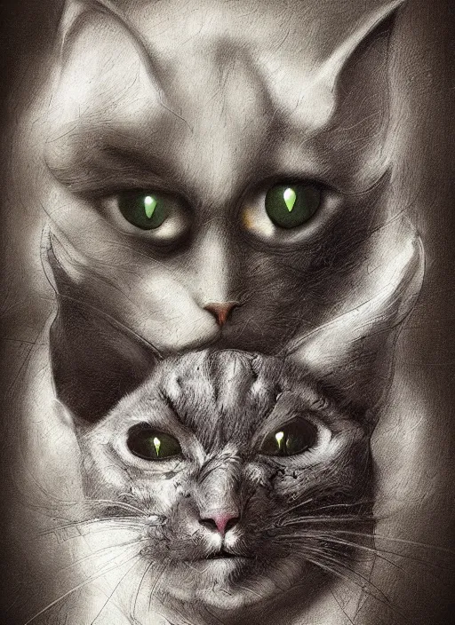 Image similar to demonic cat by hieronymus bosch, detailed digital art, trending on Artstation