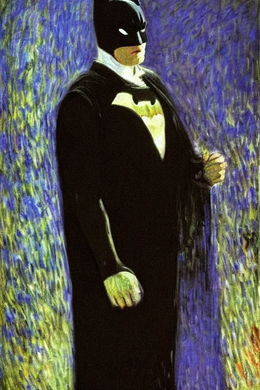 Image similar to Batman portrait impresionism painting by Claude Monet, night