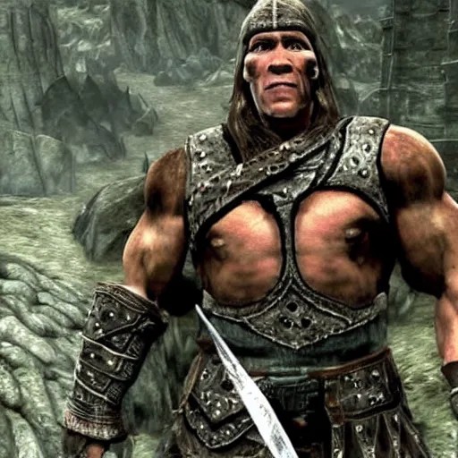 Prompt: John Cena as an NPC in Skyrim