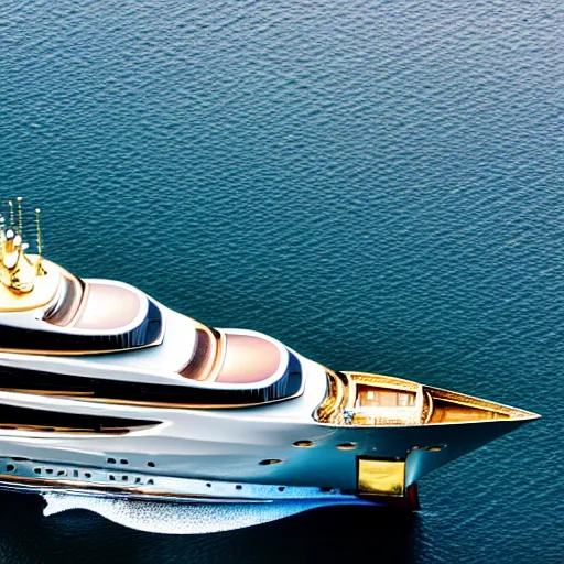 Image similar to old man polishing a gold plated mega yacht, docked at harbor, clear and focused, elegant, photograph