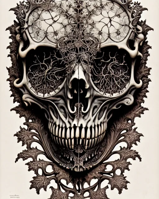 Image similar to art forms of nature by ernst haeckel, memento mori by arthur rackham, ornate antique porcelain beautiful skull mask, ultrasharp, photorealistic, hyperdetailed, octane render, polished, art nouveau, neo - gothic, gothic, intricate ornamental organic filigree, art nouveau botanicals, art forms of nature by ernst haeckel, horizontal symmetry, symbolist, visionary