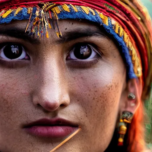 Image similar to portrait of a stunningly beautiful himalayan tribal female, depth of field, zeiss lens, detailed, symmetrical, centered, fashion photoshoot, by Annie Leibovitz and Steve McCurry, David Lazar, Jimmy Nelsson, Breathtaking, 8k resolution, extremely detailed, beautiful, establishing shot, artistic, hyperrealistic, beautiful face, octane render