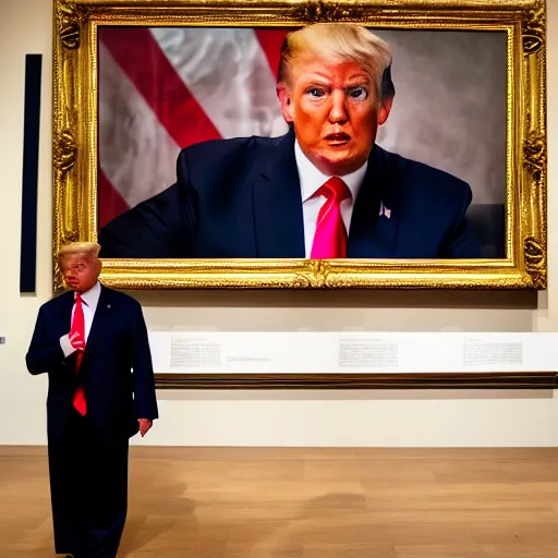 Image similar to trump watching a huge trump portrait in a museum, studio lighting, photography, highly detailed, 4 k