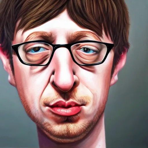 Image similar to Caricature portraits done of a young Graham Coxon, realistic, hyperrealistic, very realistic, highly detailed, very detailed, extremely detailed, detailed, oil painting, digital art, trending on artstation