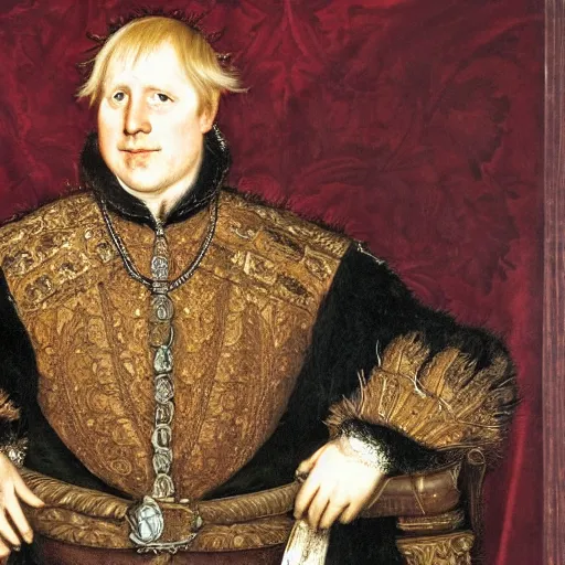 Prompt: a royal portrait of boris johnson as a king, painted by hans holbein, British Museum