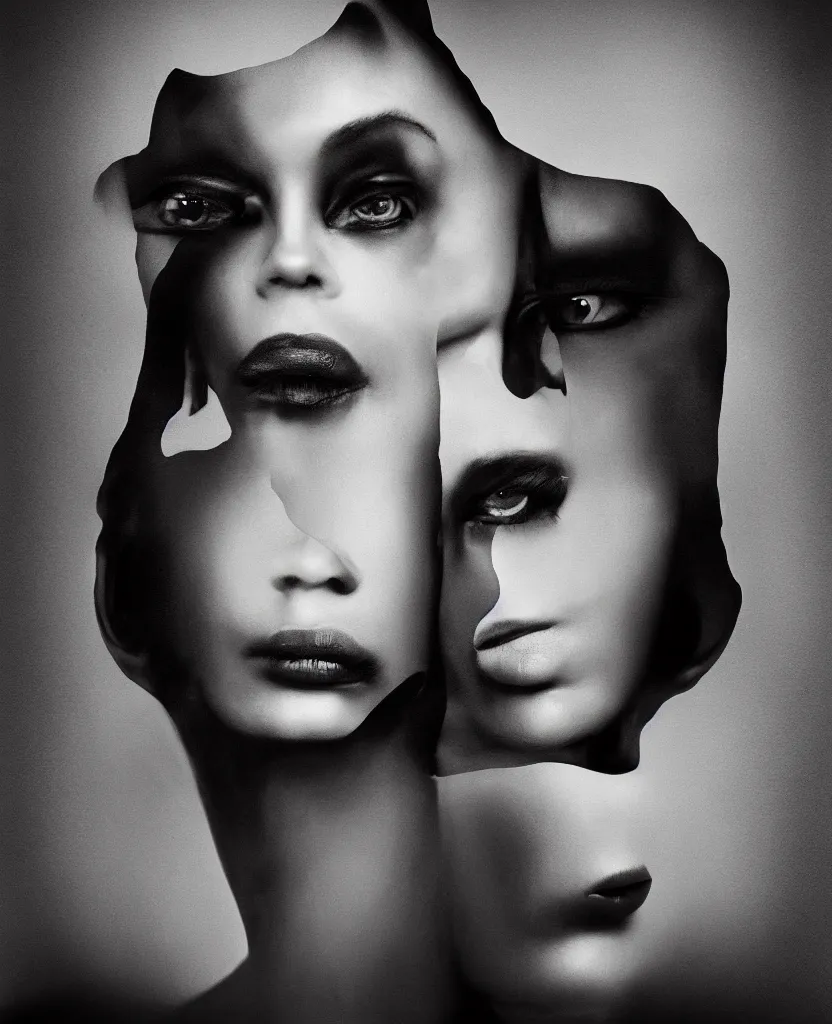 Image similar to portrait of a woman by ingrid baars, high contrast, photography, dark, portrait, monochromatic, 8 k