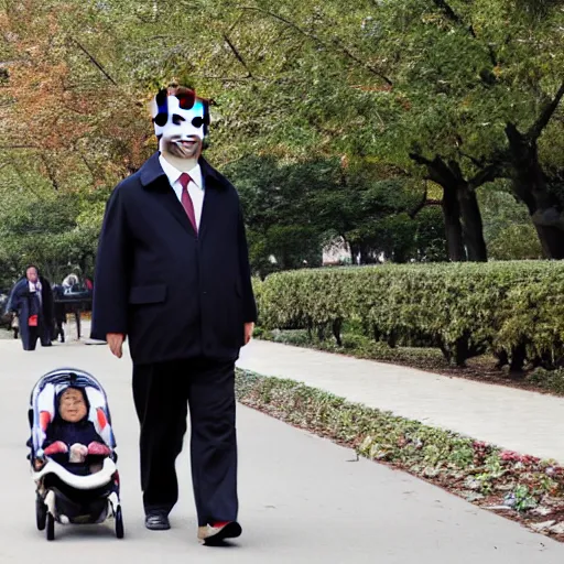 Prompt: xi jinping walking in the park with a stroller