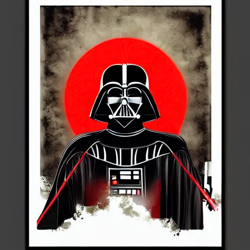 Prompt: portrait of darth vader in samurai style, highly detailed, centered, solid color background, digital painting