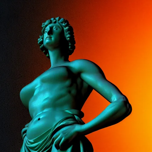 Image similar to a renaissance statue surrounded by a 3 d neon ring 3 d render, black background, ray tracing, 8 k resolution, shar focus, hyper detailed, hyper realistic