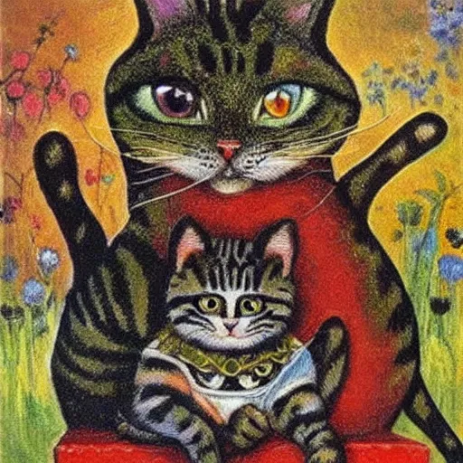 Image similar to a cat and mouse, fantasy art, louis wain