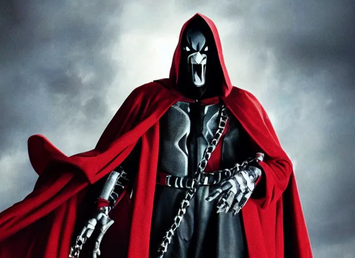 Image similar to film still of jamie foxx as spawn in the new spawn movie, giant chains, large cape, 8 k