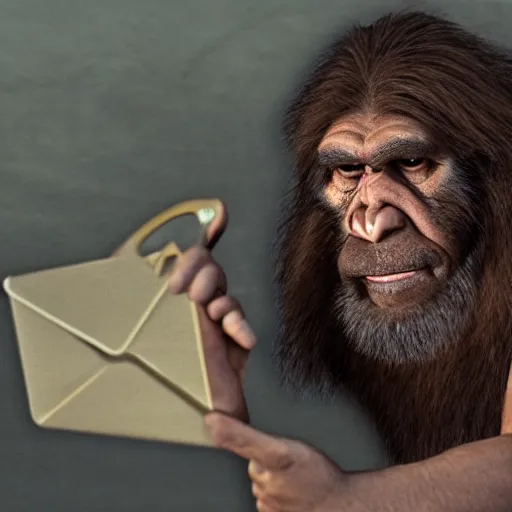 Image similar to a neanderthal caveman checking his email