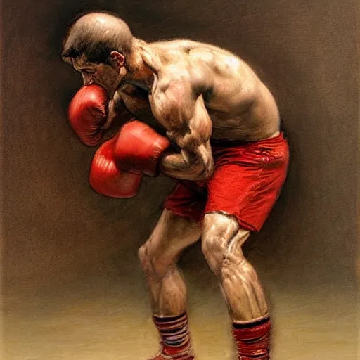 Prompt: painting of a man boxing, by steve huston, musculature, highly dramatic, intricate, sketchy, highly realistic, very detailed, masterfully executed, russian academic painting, ferocious, figurative, loose linework, dynamic, incredible sense of movement